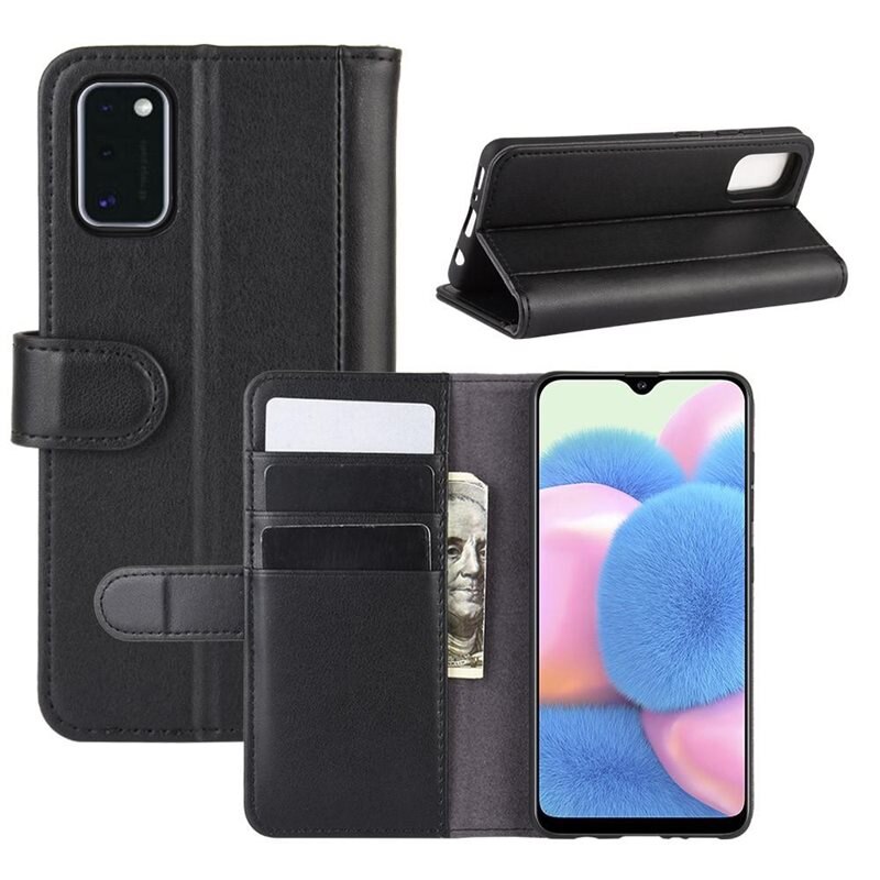 Samsung Galaxy A41 Echt lederen hoesje Zwart - Klassiek boekhoesje met plek voor briefgeld en pasjes