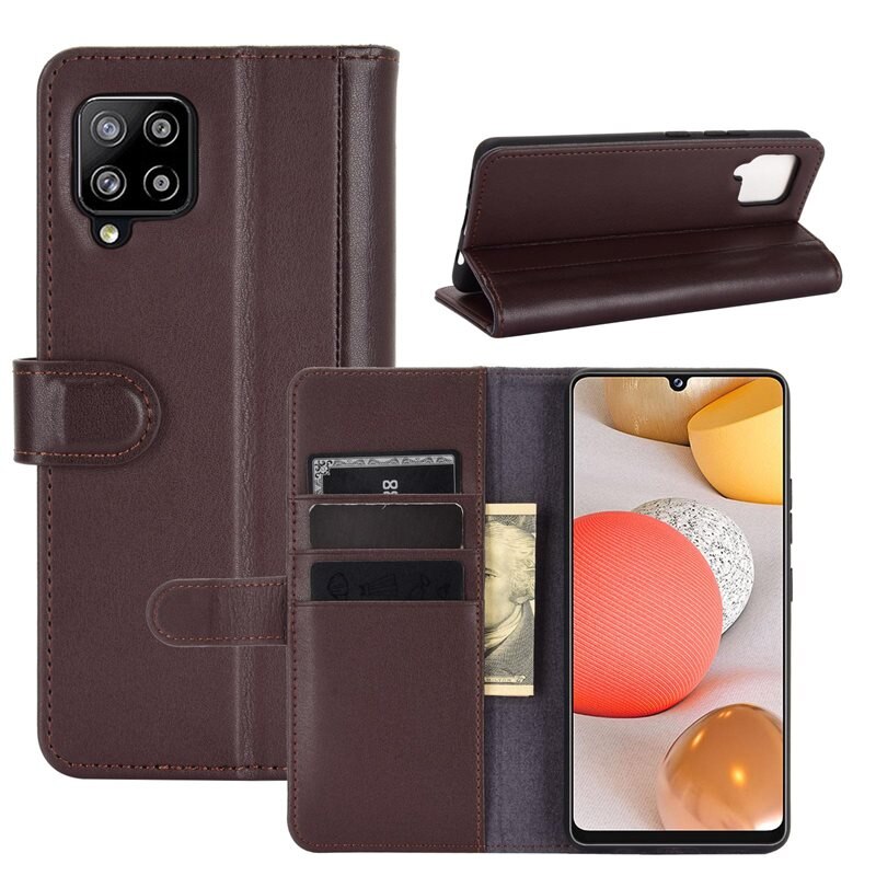 Samsung Galaxy A42 Echt lederen hoesje Bruin - Klassiek boekhoesje met plek voor briefgeld en pasjes