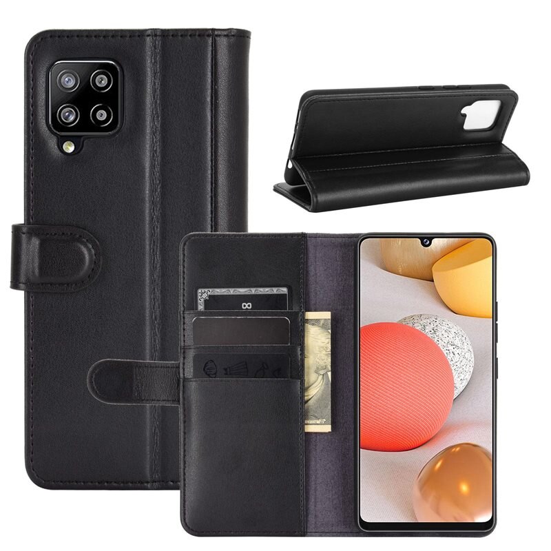 Samsung Galaxy A42 Echt lederen hoesje Zwart - Klassiek boekhoesje met plek voor briefgeld en pasjes