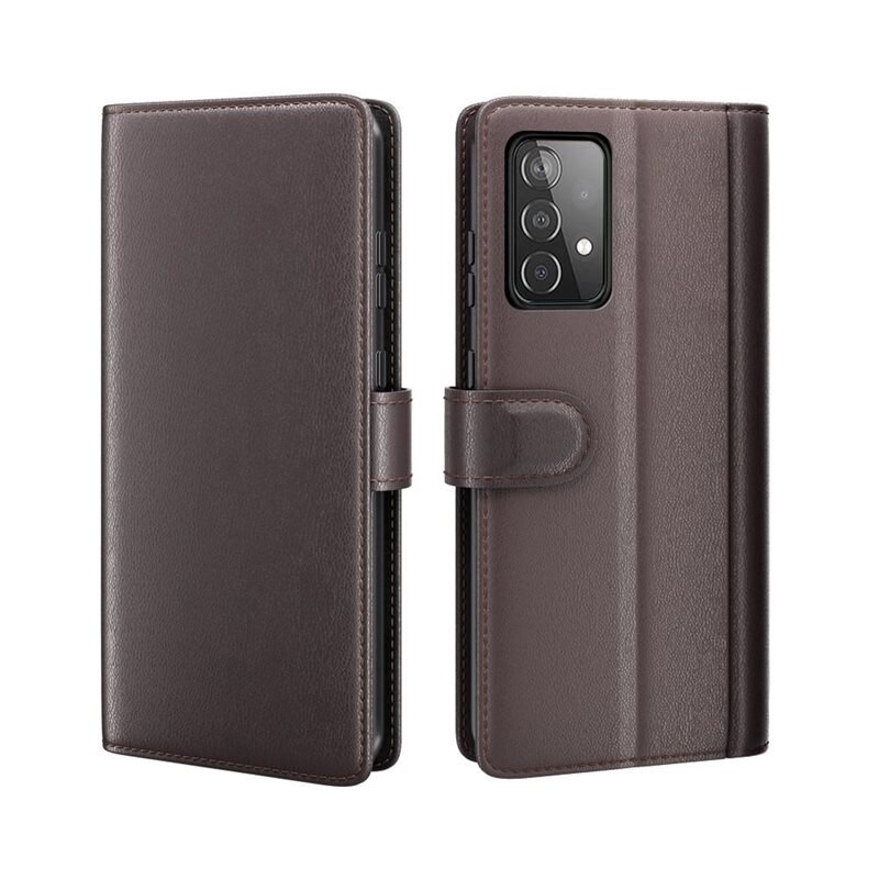 Samsung Galaxy A52 5G Echt lederen hoesje Bruin - Klassiek boekhoesje met plek voor briefgeld en pasjes