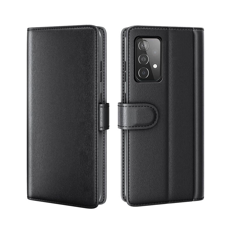 Samsung Galaxy A52 5G Echt lederen hoesje Zwart - Klassiek boekhoesje met plek voor briefgeld en pasjes