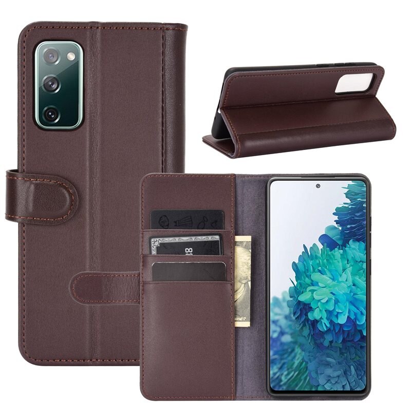 Samsung Galaxy S20 FE Echt lederen hoesje Bruin - Klassiek boekhoesje met plek voor briefgeld en pasjes
