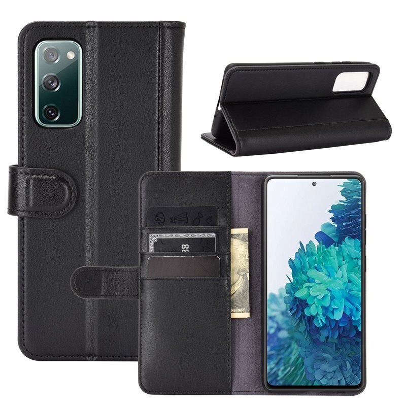 Samsung Galaxy S20 FE Echt lederen hoesje Zwart - Klassiek boekhoesje met plek voor briefgeld en pasjes