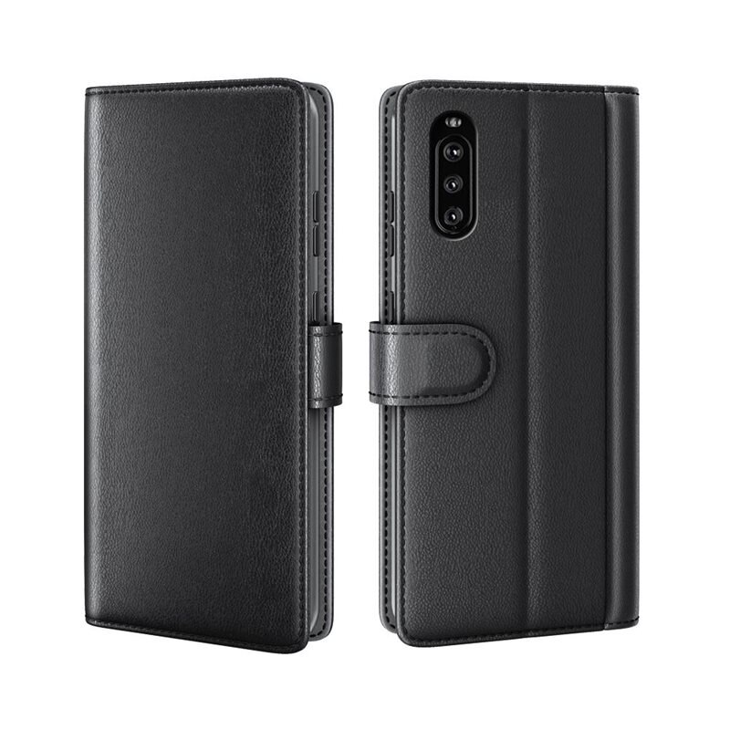 Sony Xperia 10 III Echt lederen hoesje Zwart - Klassiek boekhoesje met plek voor briefgeld en pasjes