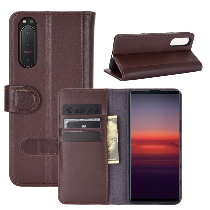 Sony Xperia 5 II Echt lederen hoesje Bruin - Klassiek boekhoesje met plek voor briefgeld en pasjes