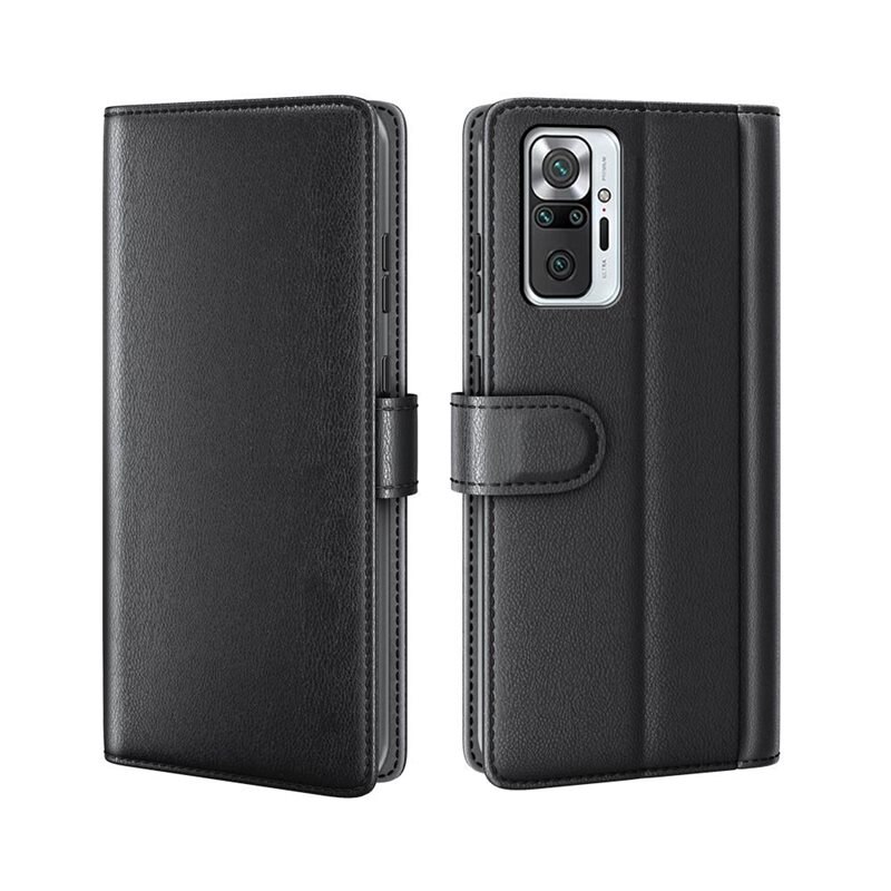 Xiaomi Redmi Note 10 Pro Echt lederen hoesje Zwart - Klassiek boekhoesje met plek voor briefgeld en pasjes