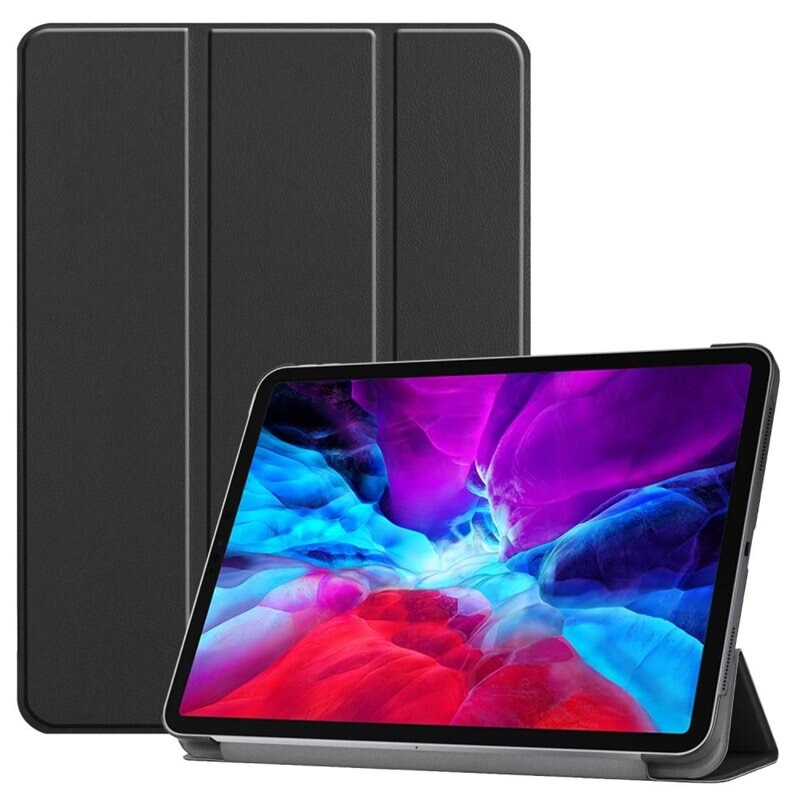Apple iPad Pro 12.9 4th Gen (2020) Tri-fold Hoesje Zwart - Beschermende tablethoes met standaardfunctie