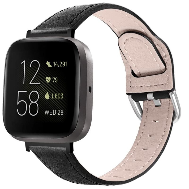 Fitbit Sense/Versa 3 Leren bandje Zwart - Mooi bandje van leer