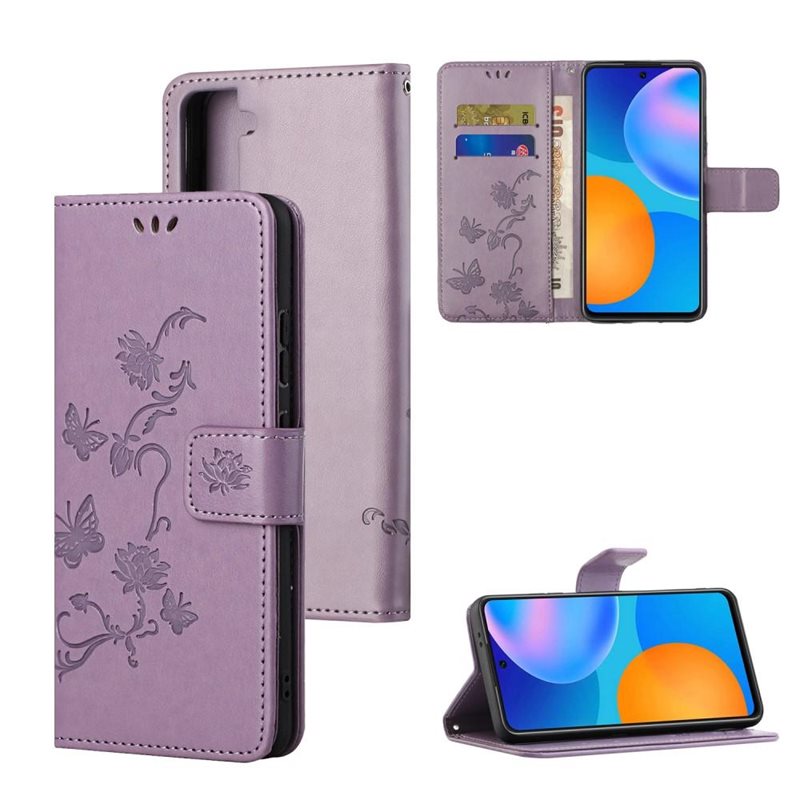 Samsung Galaxy S21 FE Leren vlinderhoesje Paars - Mooi telefoonhoesje met patroontje