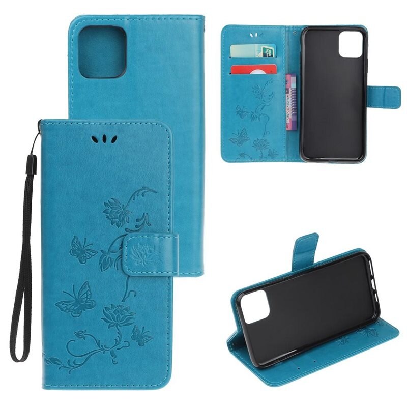 iPhone 12/iPhone 12 Pro Leren vlinderhoesje Blauw - Mooi telefoonhoesje met patroontje