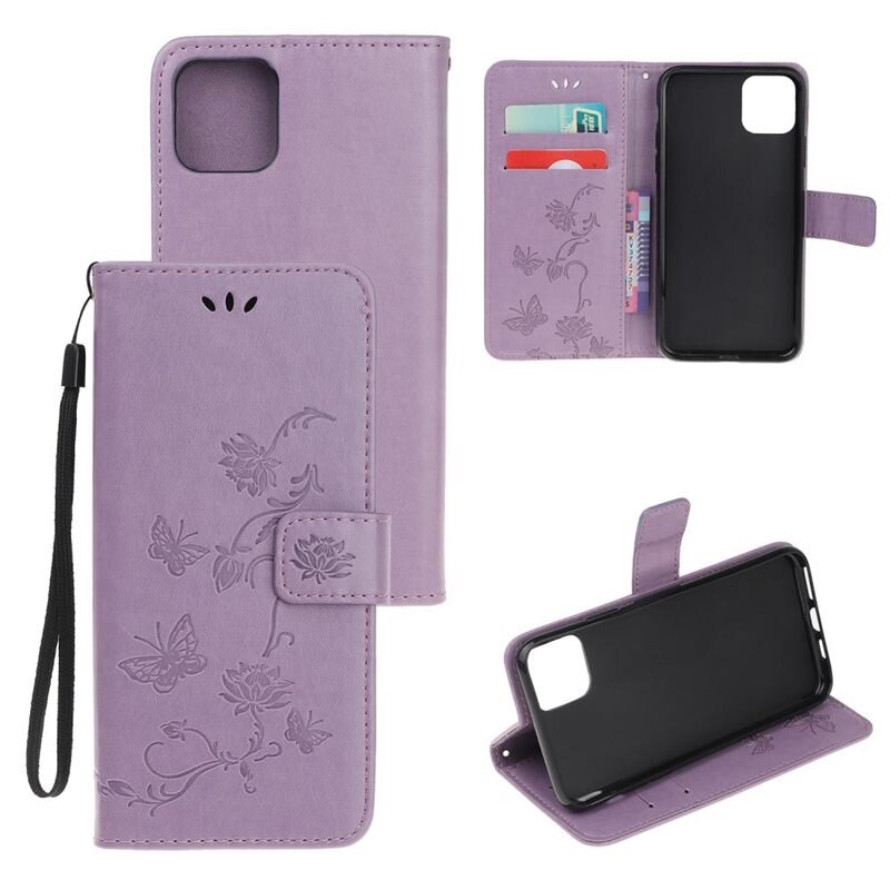 iPhone 12/iPhone 12 Pro Leren vlinderhoesje Paars - Mooi telefoonhoesje met patroontje