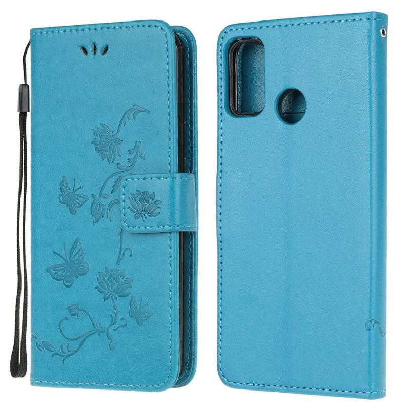 Motorola Moto G30/Moto G10/Moto G20 Leren vlinderhoesje Blauw - Mooi telefoonhoesje met patroontje