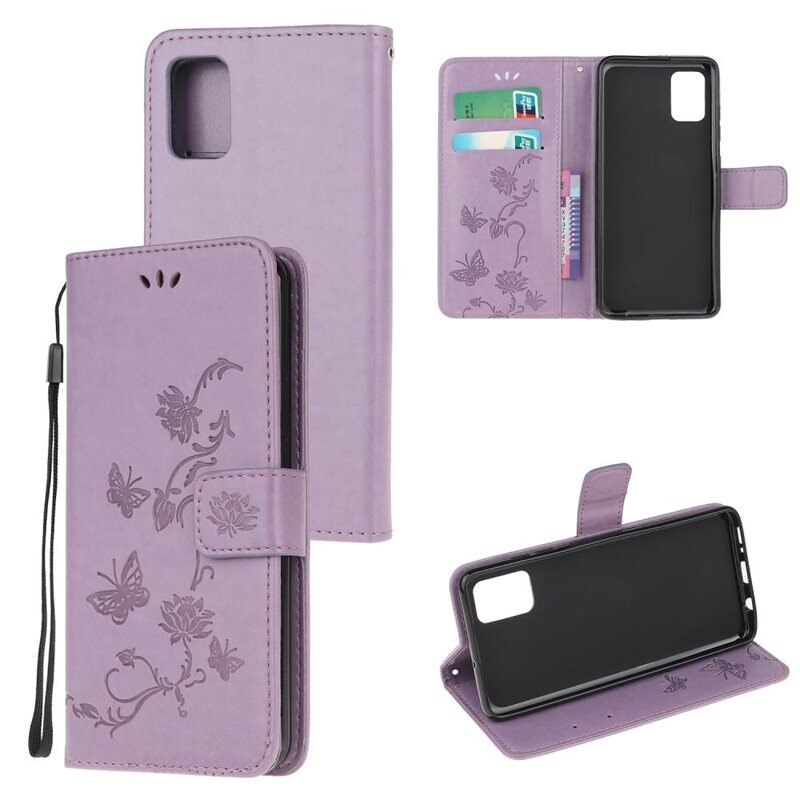 Samsung Galaxy A41 Leren vlinderhoesje Paars - Mooi telefoonhoesje met patroontje