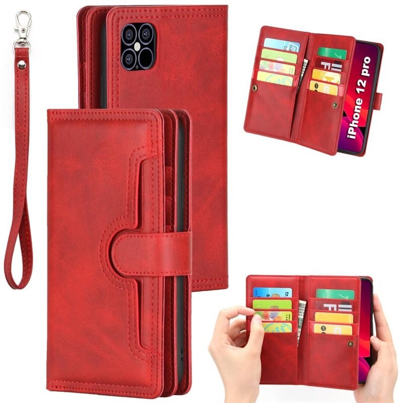 iPhone 12/12 Pro Leren Bookcover hoesje Multi-Slot Rood - Telefoonhoesje - Boekhoesje - Pasjeshouder