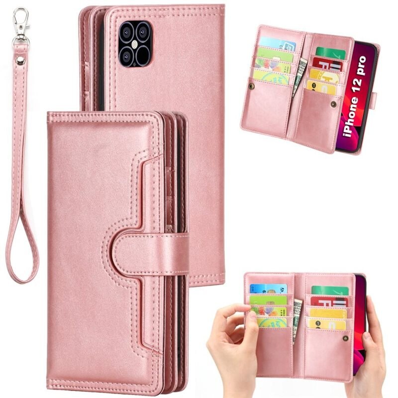 iPhone 12/12 Pro Leren Bookcover hoesje Multi-Slot Rosé goud - Telefoonhoesje - Boekhoesje - Pasjeshouder