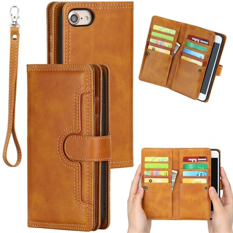 iPhone SE (2020) Leren Bookcover hoesje Multi-Slot cognac - Telefoonhoesje - Boekhoesje - Pasjeshouder