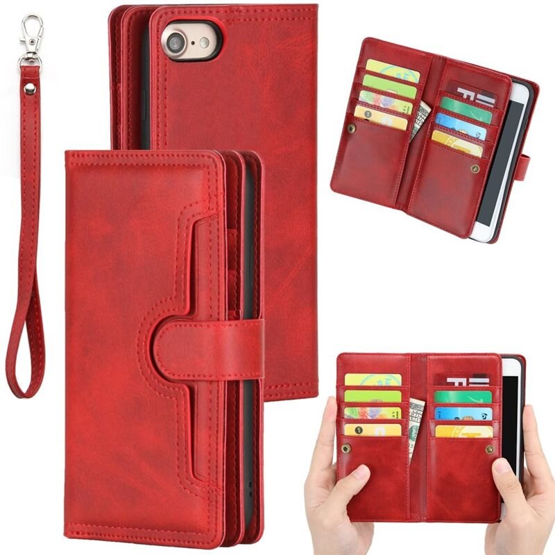 iPhone SE (2022) Leren Bookcover hoesje Multi-Slot rood - Telefoonhoesje - Boekhoesje - Pasjeshouder