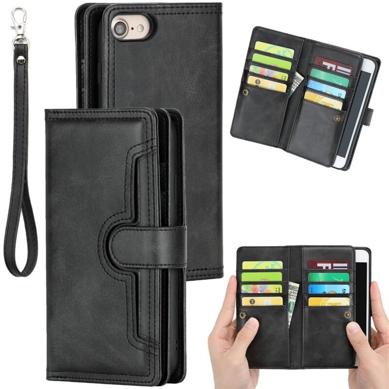 iPhone SE (2020) Leren Bookcover hoesje Multi-Slot zwart - Telefoonhoesje - Boekhoesje - Pasjeshouder
