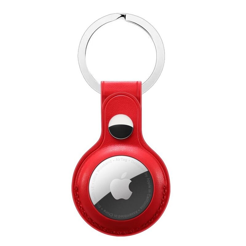AirTag Leren cover met sleutelhanger Rood - Bescherming voor aan de sleutelbos