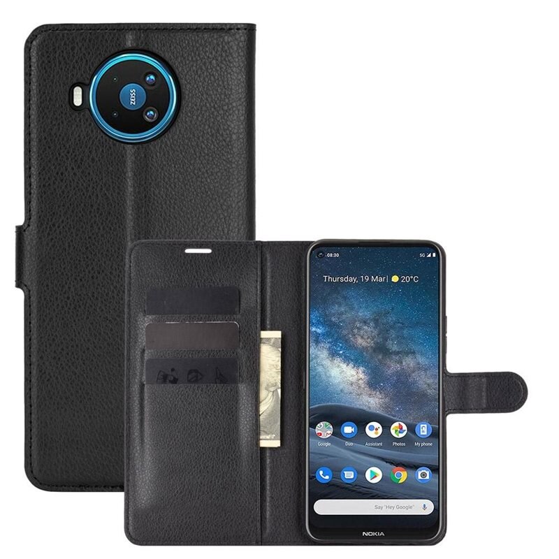 Nokia 8.3 Smartphonehoesje Zwart - Portemonneehoesje met kaartvak en ingebouwde standaardfunctie