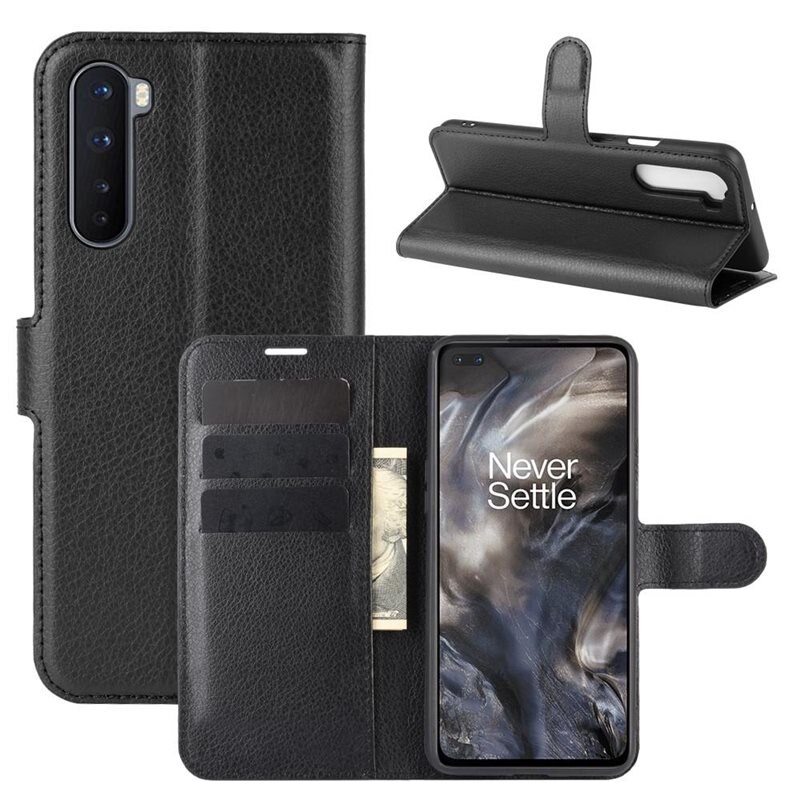 OnePlus Nord Smartphonehoesje Zwart - Portemonneehoesje met kaartvak en ingebouwde standaardfunctie