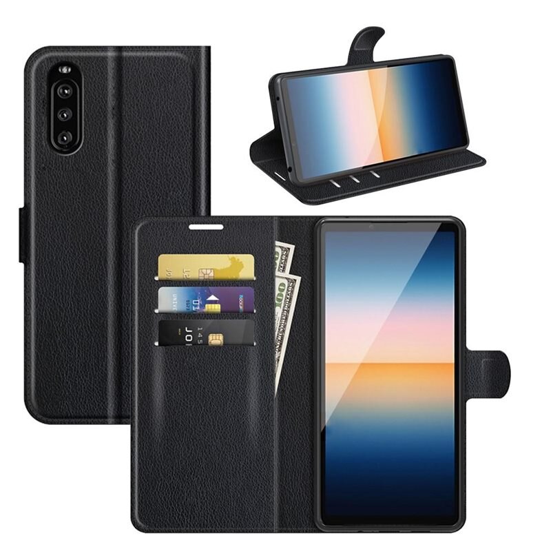 Sony Xperia 10 III Smartphonehoesje Zwart - Portemonneehoesje met kaartvak en ingebouwde standaardfunctie