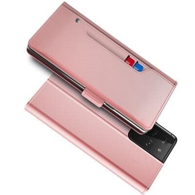 Samsung Galaxy S21 Ultra Bookcover Hoesje met Spiegel Roze goud - Telefoonhoesje met plek voor pasjes en briefgeld