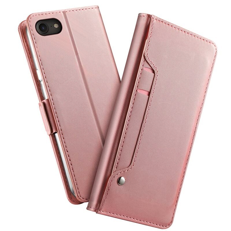 iPhone 7 Bookcover Hoesje met Spiegel roze goud - Telefoonhoesje met plek voor pasjes en briefgeld