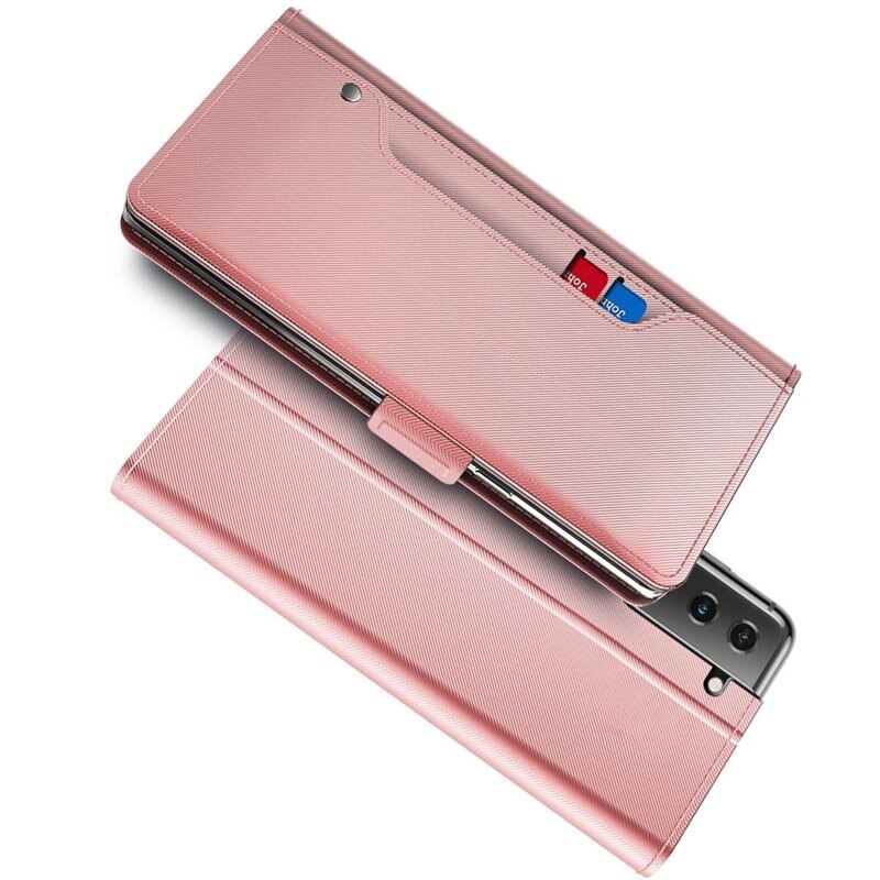 Samsung Galaxy S21 Bookcover Hoesje met Spiegel Roze goud - Telefoonhoesje met plek voor pasjes en briefgeld