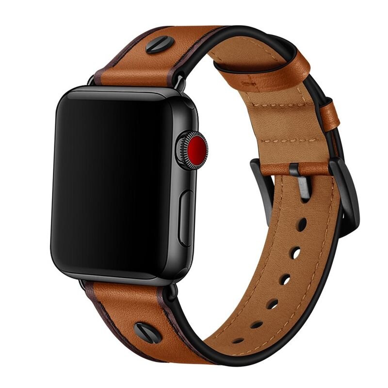 Apple Watch 45mm Series 8 Premium Stud bandje Bruin - Armband van leer - Bandje horloge