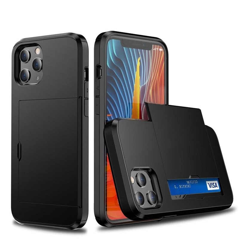 iPhone 12 Pro Max Hoesje met Cardslot Zwart - Beschermhoes met plek voor pasjes
