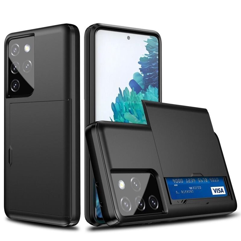 Samsung Galaxy S21 Ultra Hoesje met Cardslot Zwart - Beschermhoes met plek voor pasjes
