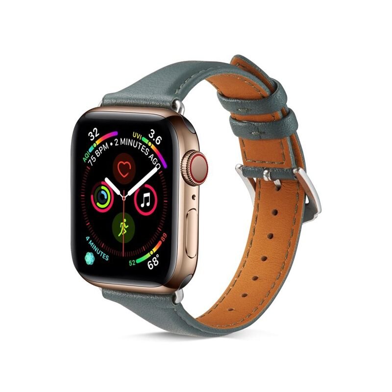Apple Watch Series 10 46mm Slim Leren bandje groen - Klassieke armband van leer - Dames en heren