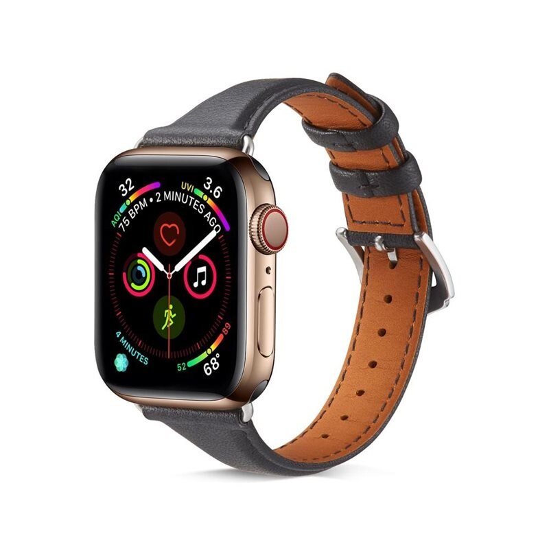 Apple Watch Series 4-6 44mm Slim Leren bandje Zwart - Klassieke armband van leer - Dames en heren