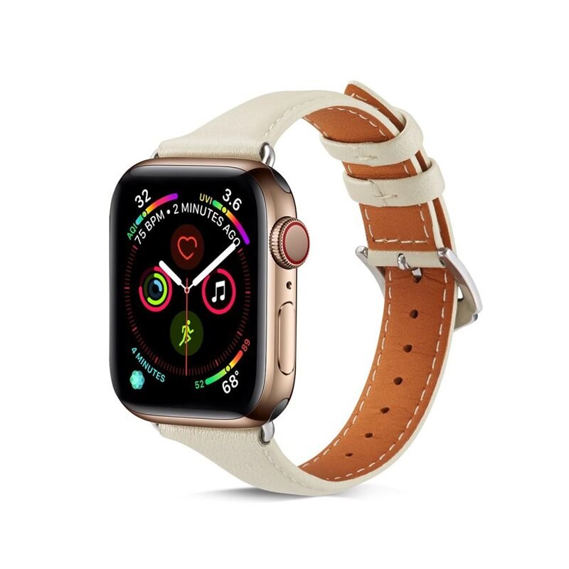 Apple Watch Series 7 45mm Slim Leren bandje Beige - Klassieke armband van leer - Dames en heren