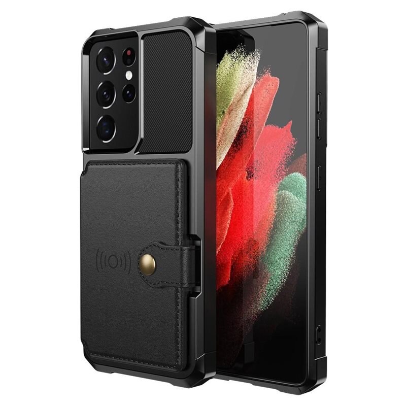 Samsung Galaxy S21 Ultra Tough Multi-slot Hoesje Zwart - Beschermend hoesje met handig kaartvak in stoer design