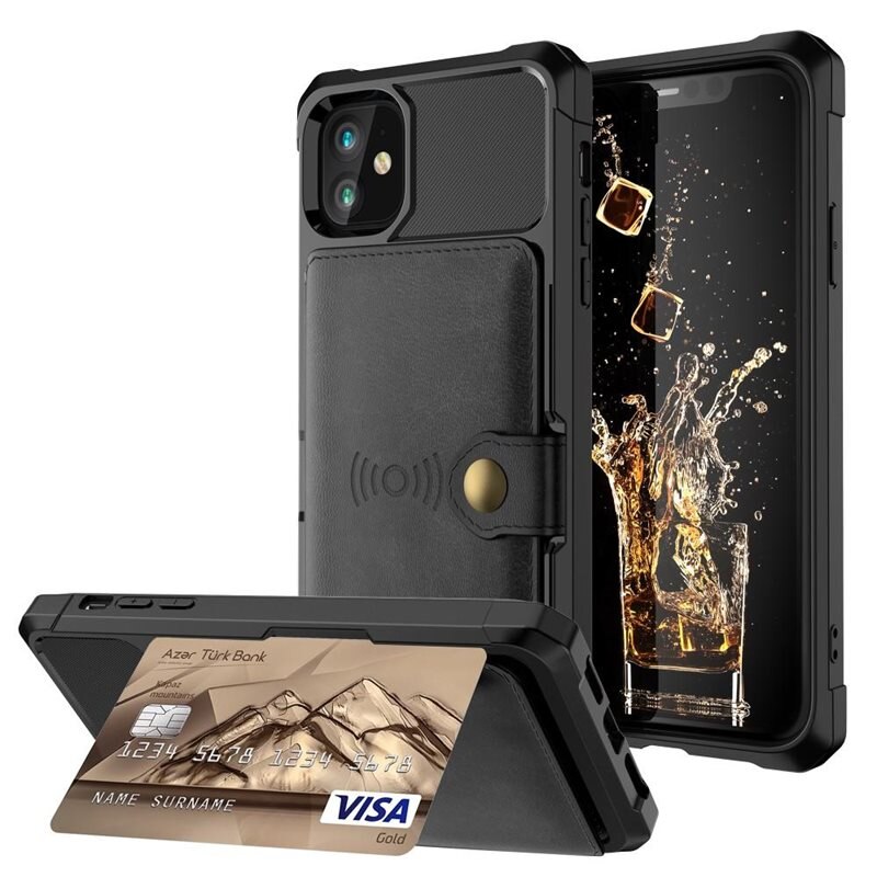 iPhone 11 Tough Multi-slot Hoesje Zwart - Beschermend hoesje met handig kaartvak in stoer design