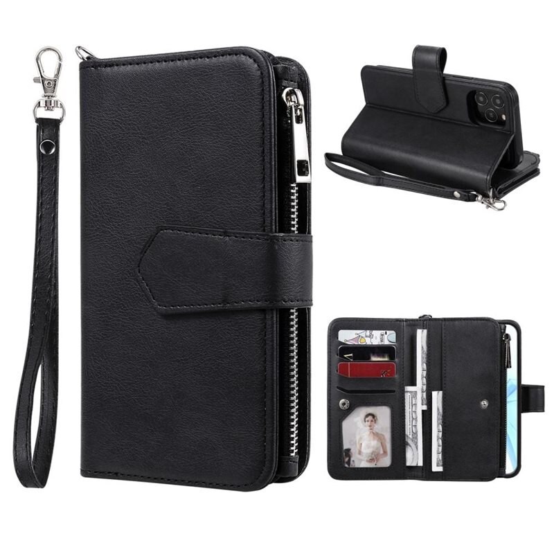 iPhone 12/12 Pro Zipper Magnet Wallet Zwart - Telefoonhoesje