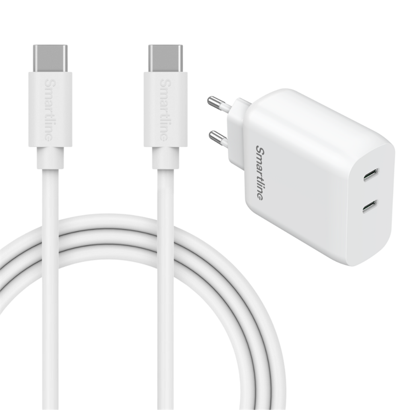 Premium oplader voor iPhone 16e - 2 meter kabel & Dual adapter USB-C 35W - Sterke oplader met lange kabel en twee USB-C-poorten