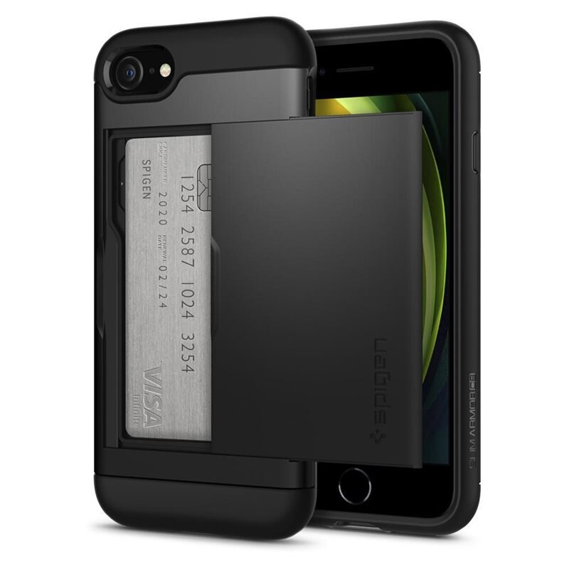 Spigen Case Slim Armor CS iPhone SE (2020) Zwart - Telefoonhoesje met vakje voor pasjes