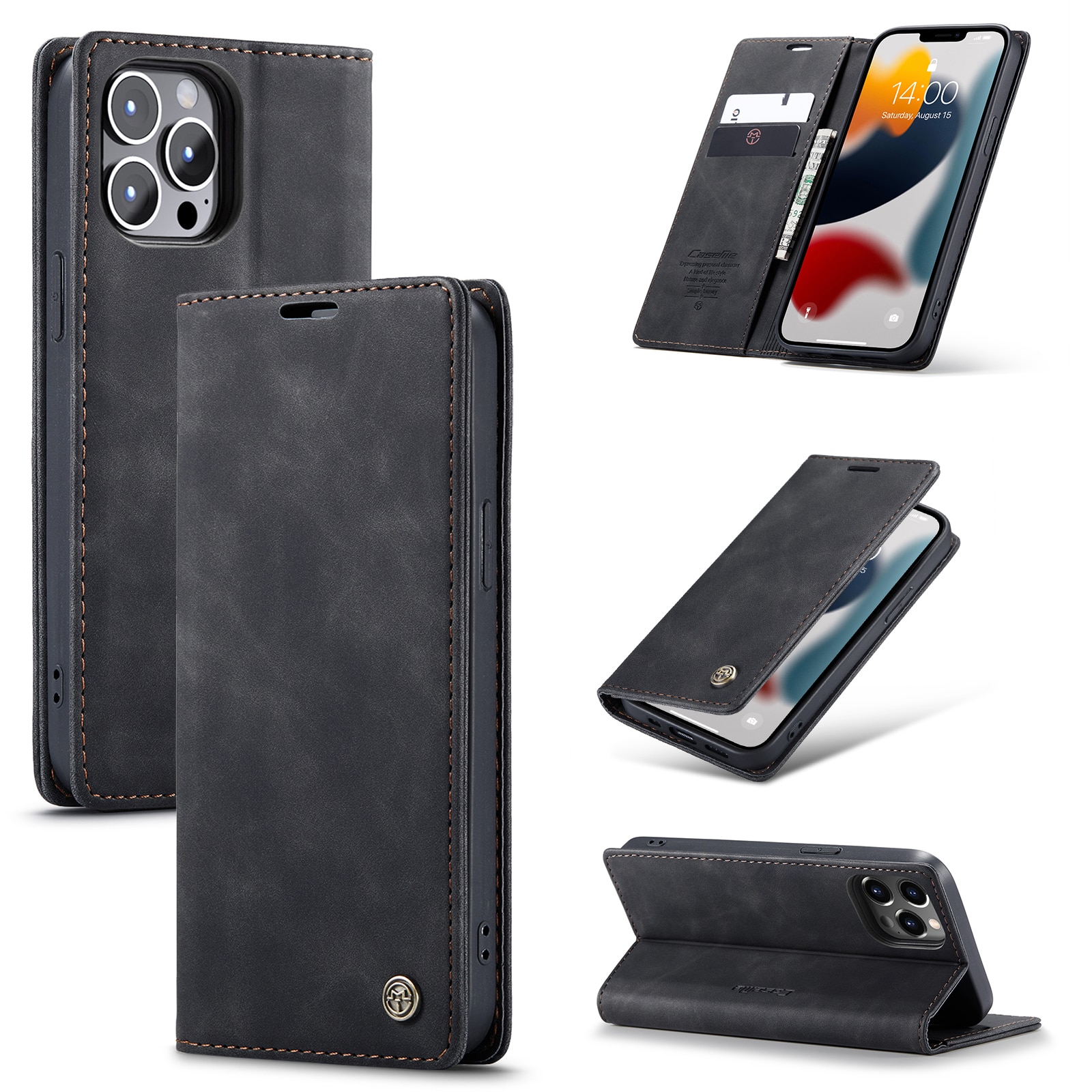 Slim Bookcover hoesje iPhone 13 Pro Zwart