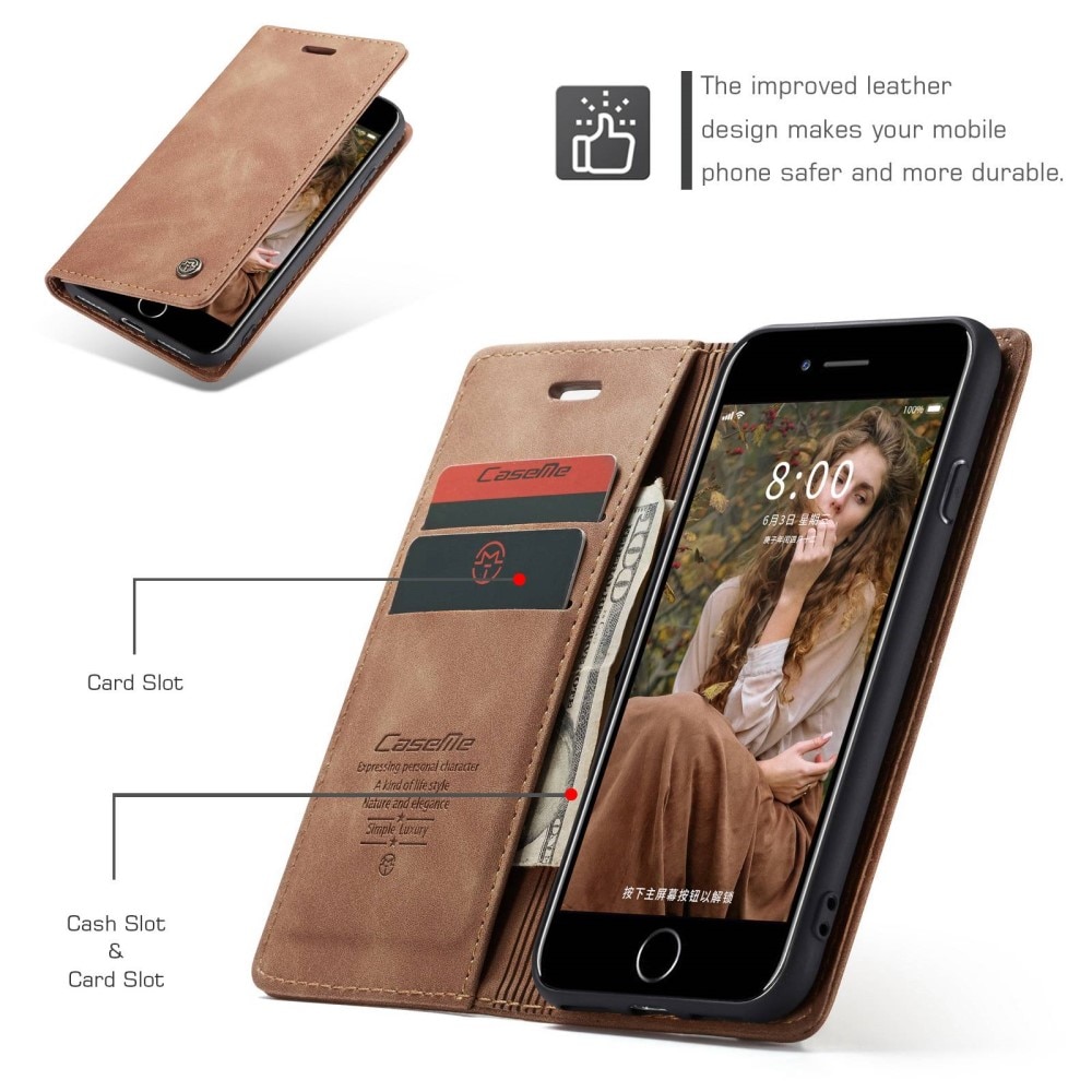 Slim Bookcover hoesje iPhone SE (2022) Cognac