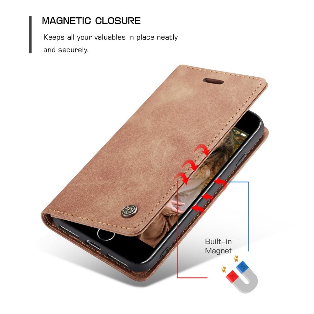 Slim Bookcover hoesje iPhone SE (2020) cognac
