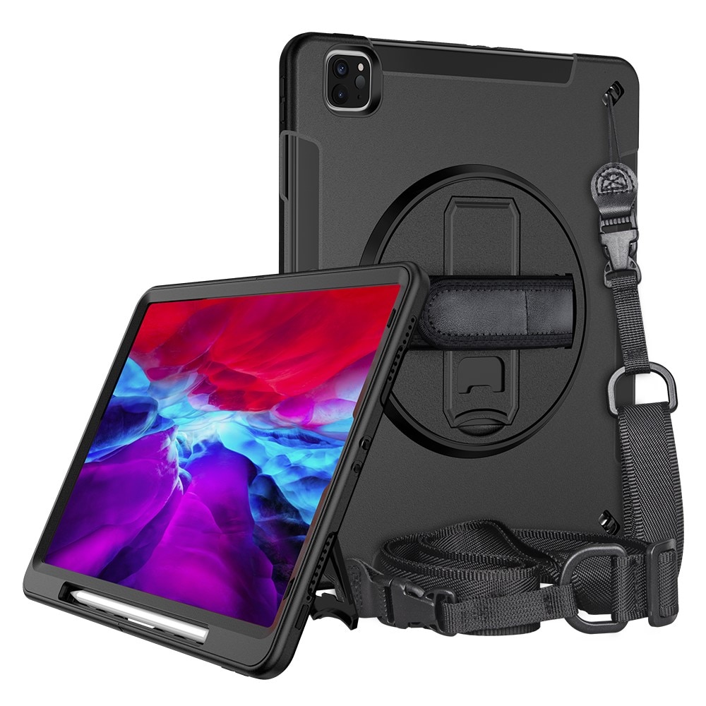 iPad Pro 12.9 6th Gen (2022) Schokbestendige Hybridcase met schouderriem zwart