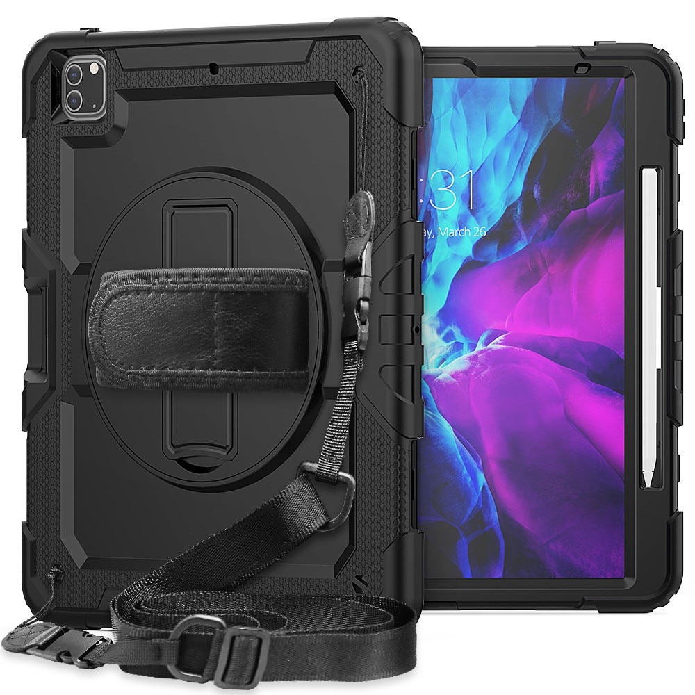 iPad Pro 12.9 6th Gen (2022) Schokbestendige Full Protection Hybridcase met schouderriem zwart