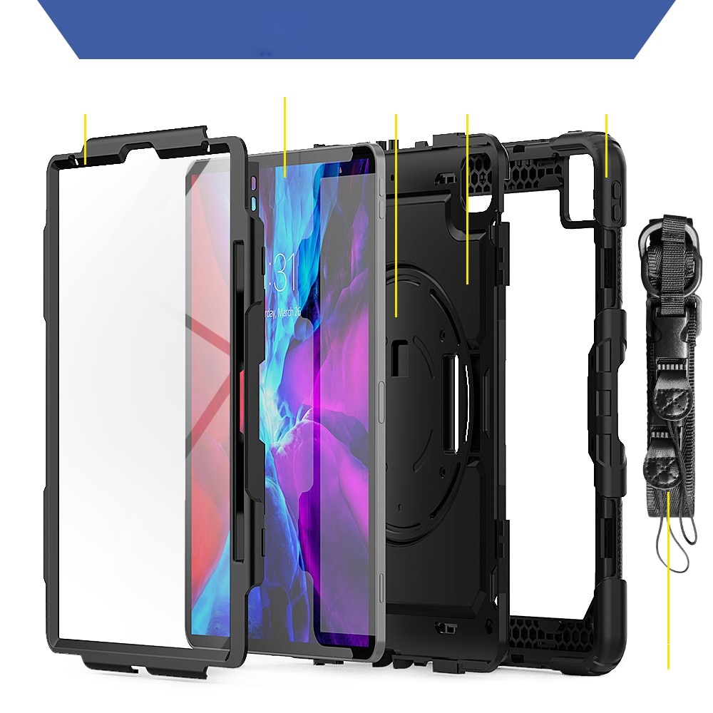 iPad Pro 12.9 3rd Gen (2018) Schokbestendige Full Protection Hybridcase met schouderriem zwart