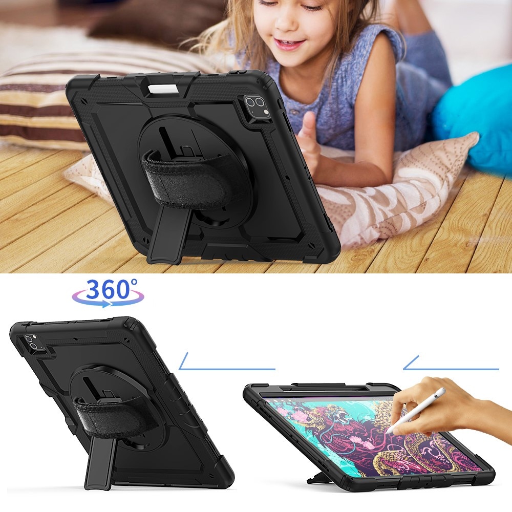 iPad Pro 12.9 4th Gen (2020) Schokbestendige Full Protection Hybridcase met schouderriem zwart