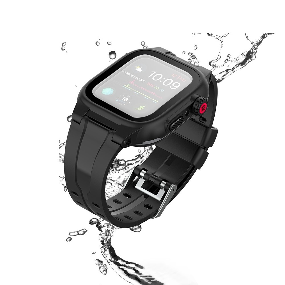 Apple Watch SE 44mm Waterdichte hoesje + Siliconen bandje zwart