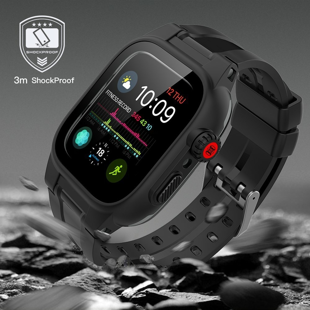 Apple Watch SE 44mm Waterdicht hoesje + Siliconen bandje zwart