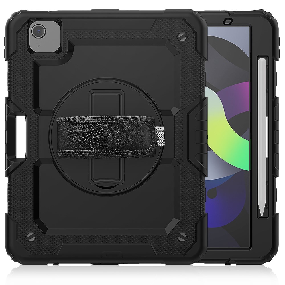 iPad Air 10.9 4th Gen (2020) Schokbestendige Full Protection Hybridcase met schouderriem zwart